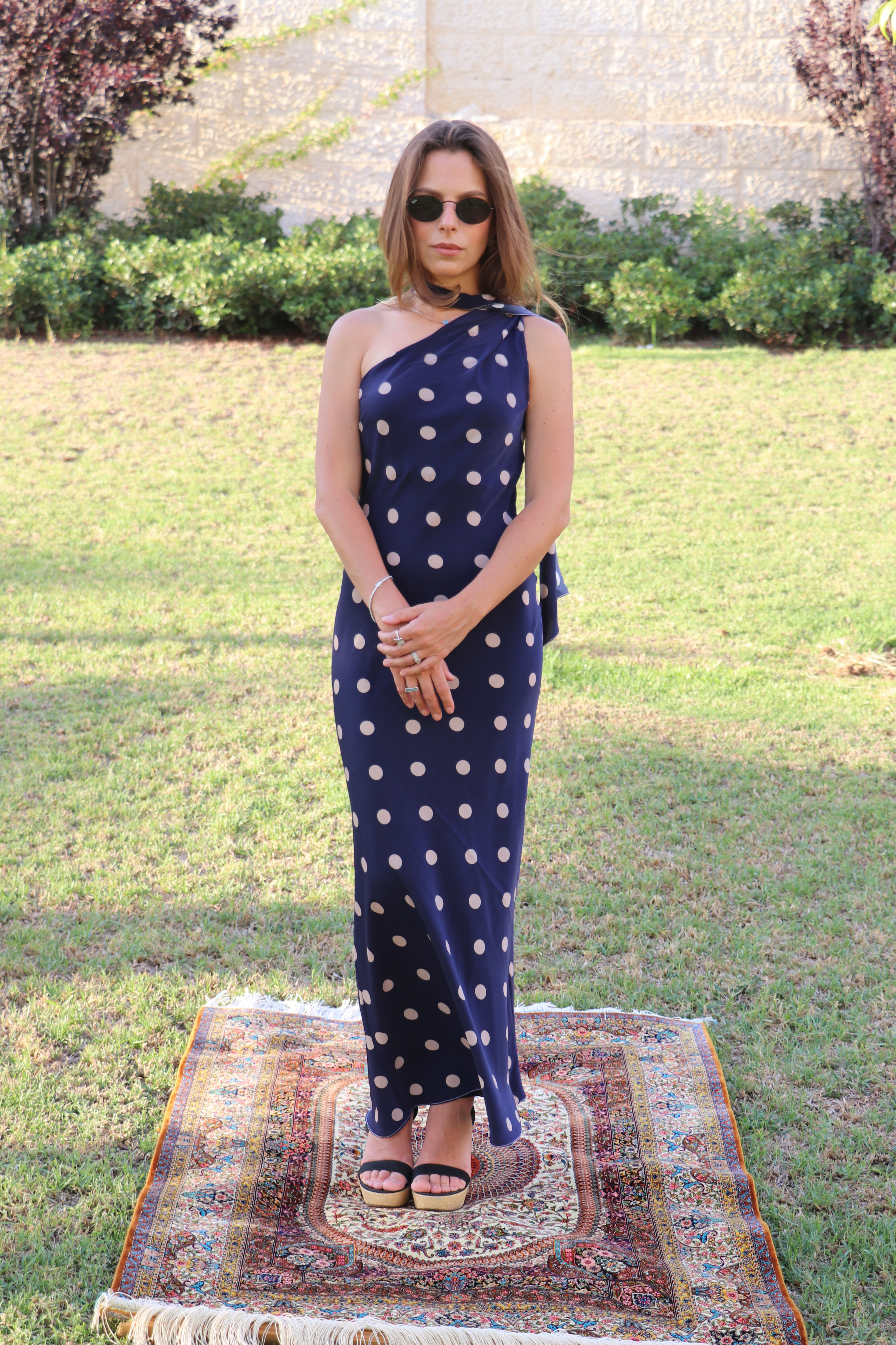 Polka dot one shoulder dress