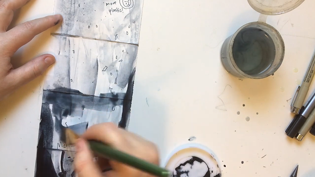 A hand painting on a paper with black ink