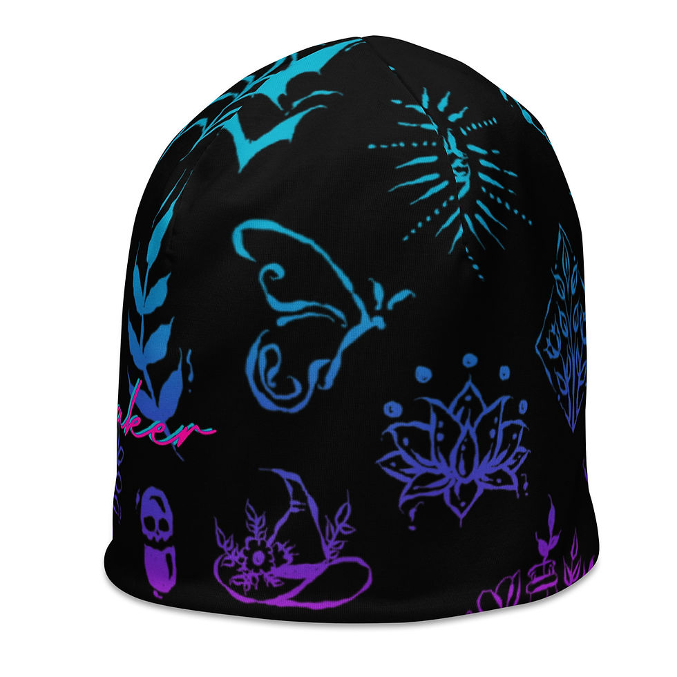 Thumbnail: Spooky Flash Multicolor All-Over Print Beanie - Spooky & Neon by Ilia