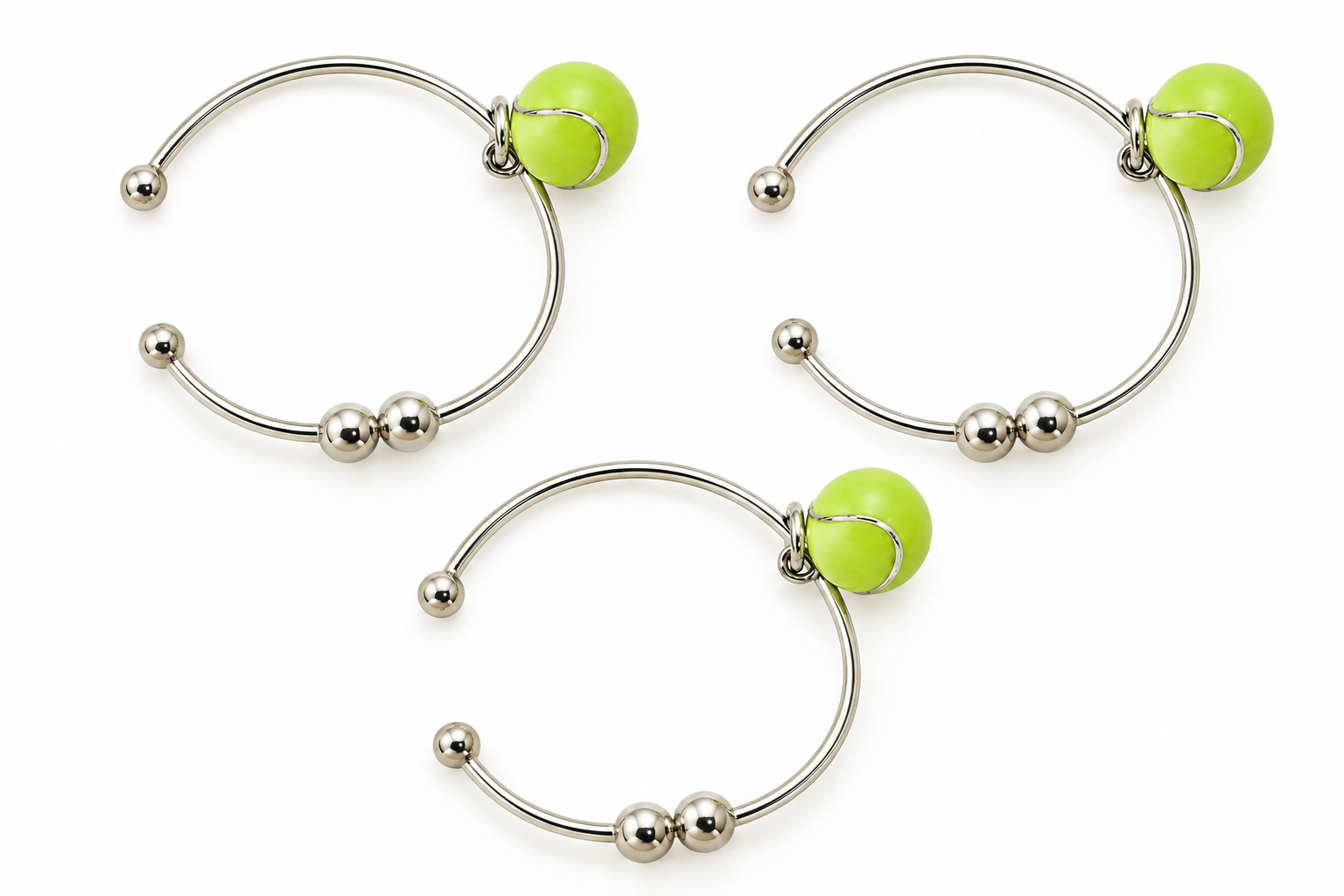 Tennis Ball Charm Bracelet – Silver-Tone Tennis Jewelry | 3-Pack Bundle