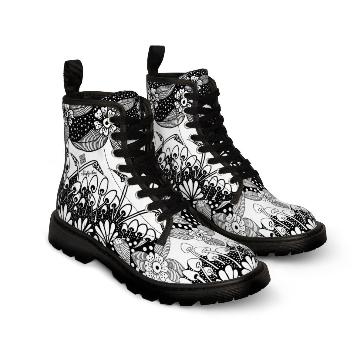 Women's Canvas Boots, Blackwork Tattoo Style Art, Customizable wearable art