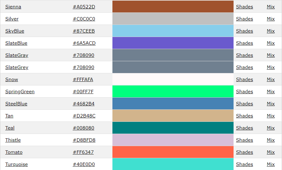 HTML HEX Kodu Örnekleri
