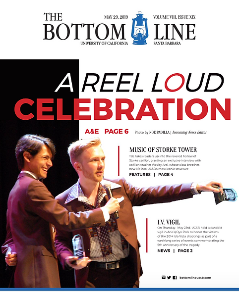 UCSB Bottom Line May 2019 cover featuring Nick Counter, Winner of 2 Reel Loud Film Awards