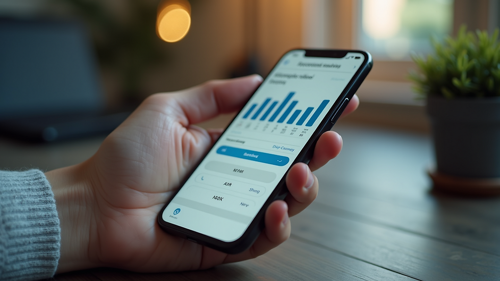 High angle view of a smartphone displaying an accounting app interface