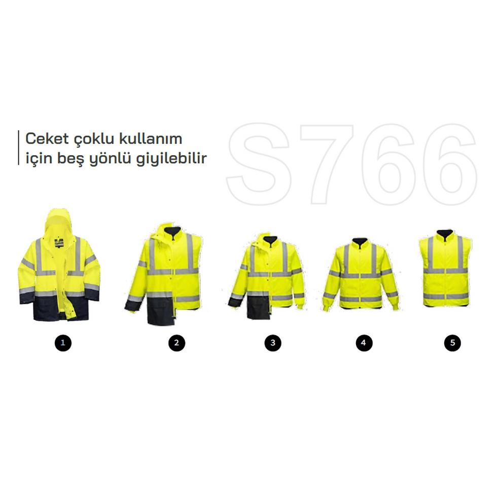 Küçük resim: Portwest S766 5in1 Reflektörlü Parka Kaban Turuncu Lacivert İş Montu