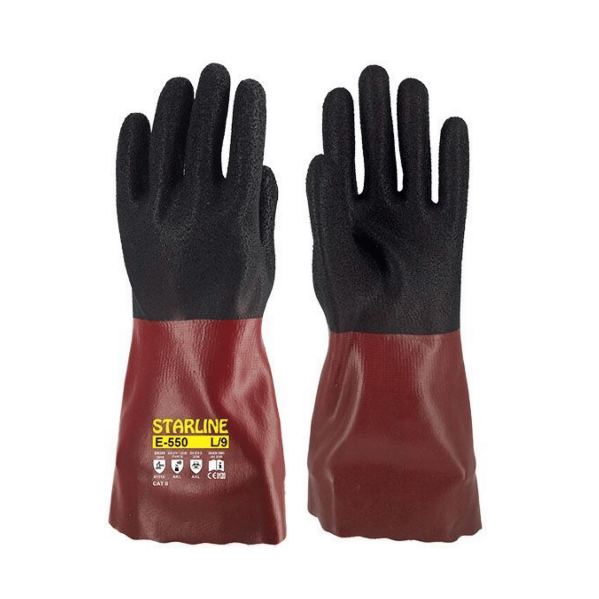 Starline E-550 PVC Köpük Nitril Kimyasal Eldiven 350mm EN374 Profesyonel