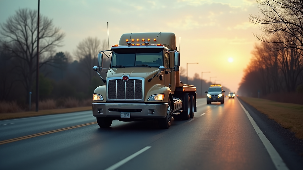 Eye-level view of a tow truck parked on a roadside ready to assist a vehicle