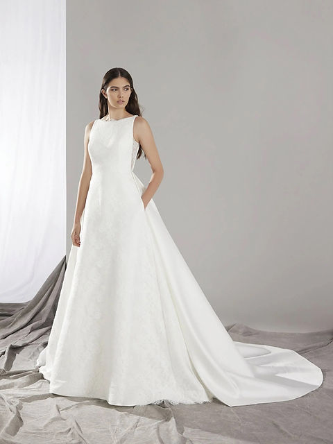 Pronovias Origin - A-Line Wedding Dress with High Neck | Opus Couture Pronovias Origin - A-Line Wedding Dress with High Neck | Opus Couture