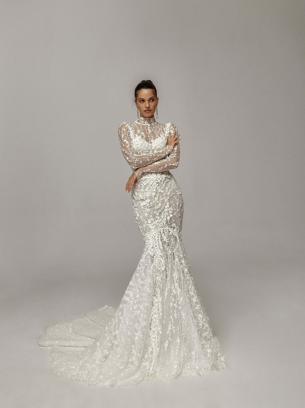 Wona Concept Evangeline High Neck Long Sleeve Lace Wedding Dress