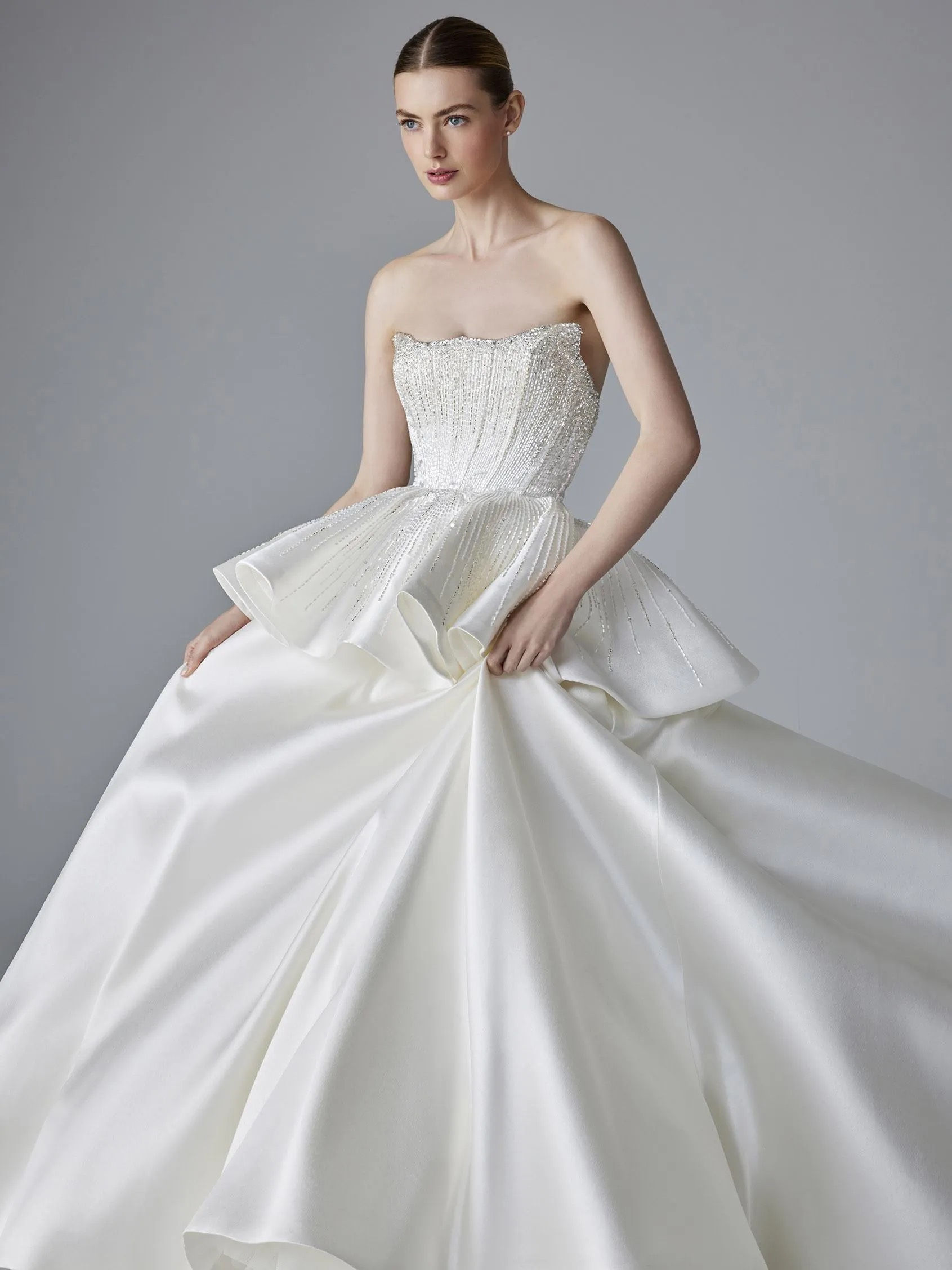 Pronovias Merveilleux – Strapless Mikado Ballgown Wedding Dress with Rhinestone Corset