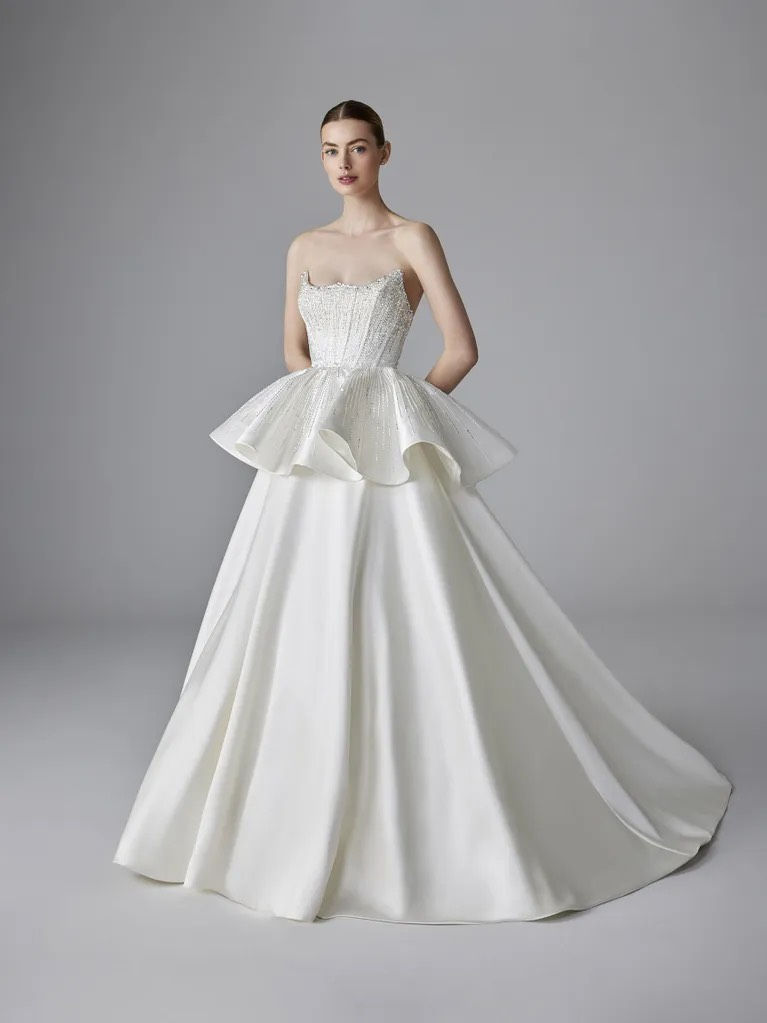 Thumbnail: Pronovias Merveilleux – Strapless Mikado Ballgown Wedding Dress with Rhinestone Corset