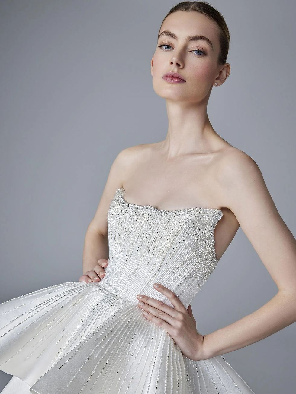 Thumbnail: Pronovias Merveilleux – Strapless Mikado Ballgown Wedding Dress with Rhinestone Corset
