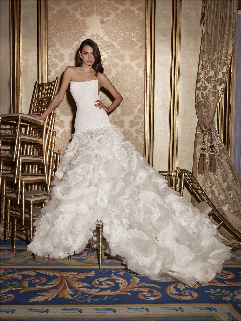 Pronovias Phocis Strapless 3D Floral Skirt Wedding Dress