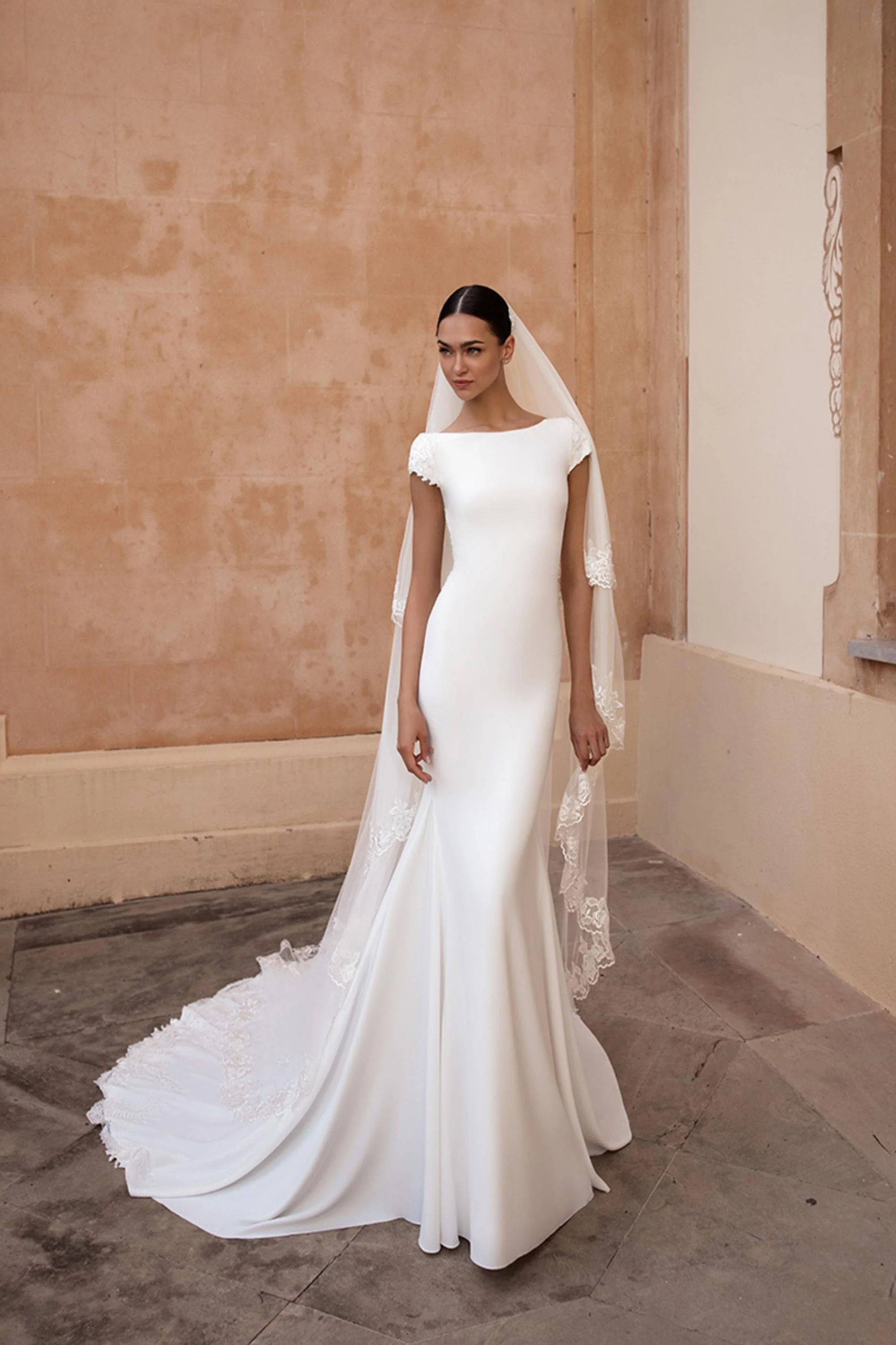 Pronovias Anitra Crepe Mermaid Wedding Dress with Scoop Back