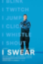 Person in a blue tracksuit stands against a blue background with bold text: "I BLINK, I TWITCH, I JUMP, I CLICK, I WHISTLE, I SHOUT."