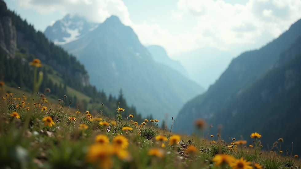 Eye-level view of a serene mountain landscape