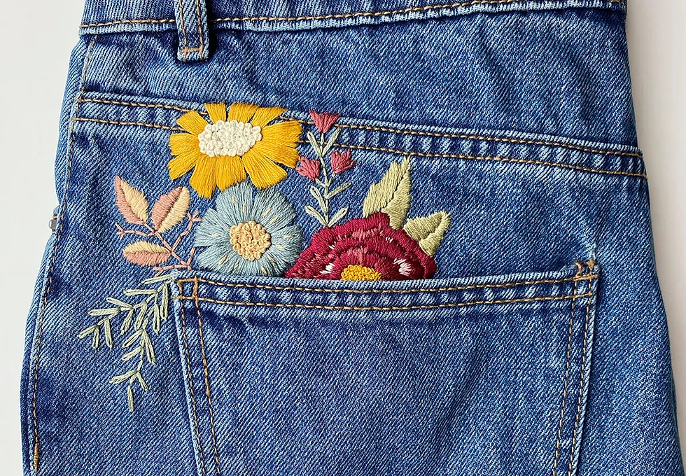 floral design on jeans with embroidery London