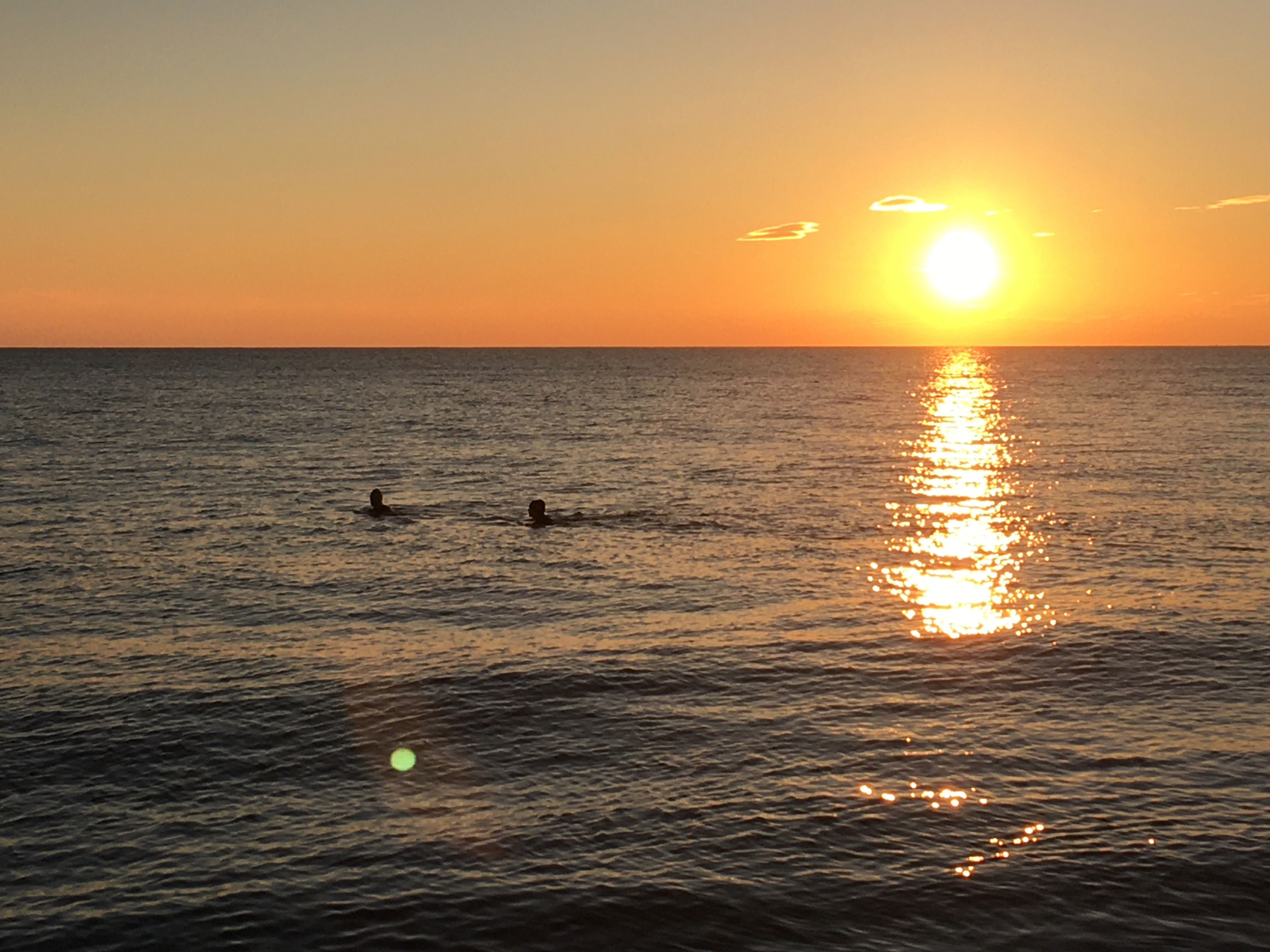 Swimmers at sunset