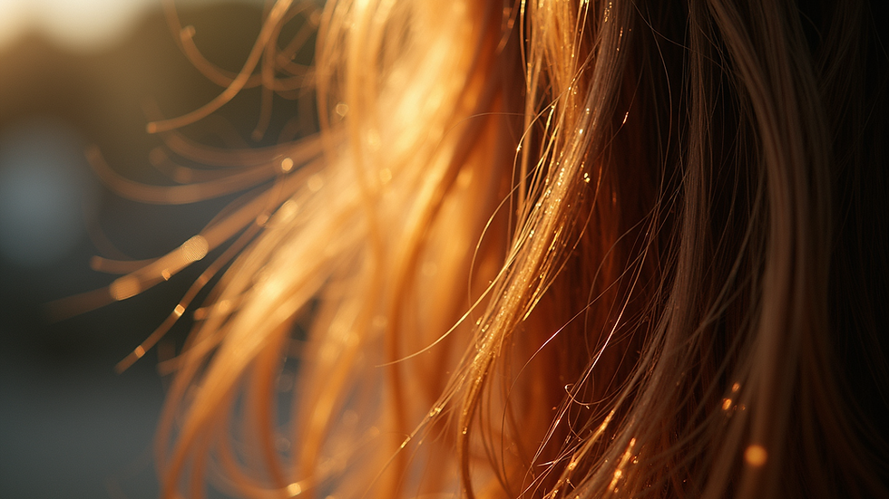Close-up view of shiny hair strands reflecting light