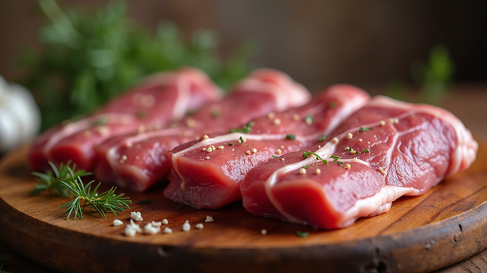 Close-up de cortes de carne bovina frescos em açougue