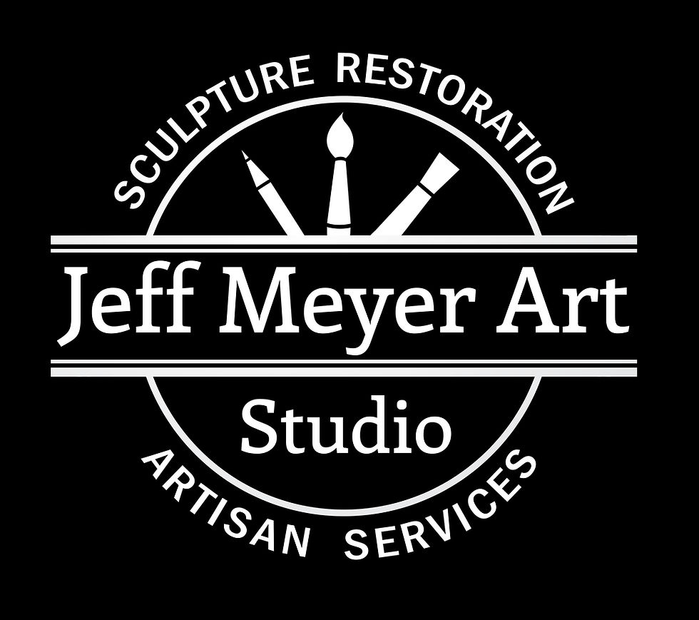 Logo design with paint brushes graphic: Jeff Meyer Art Studio, Sculpture Restoration, Artisan Services.