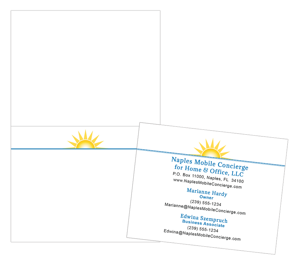 Naples Mobile Concierge note card display: Front with logo and envelope.
