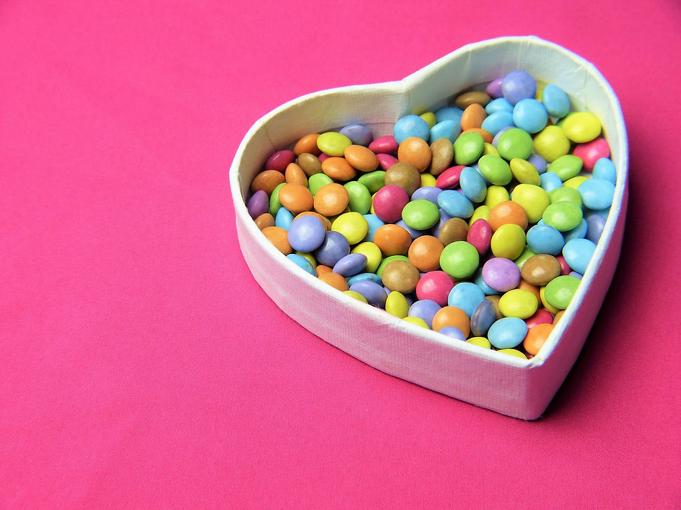 Heart shaped bowl of sweets