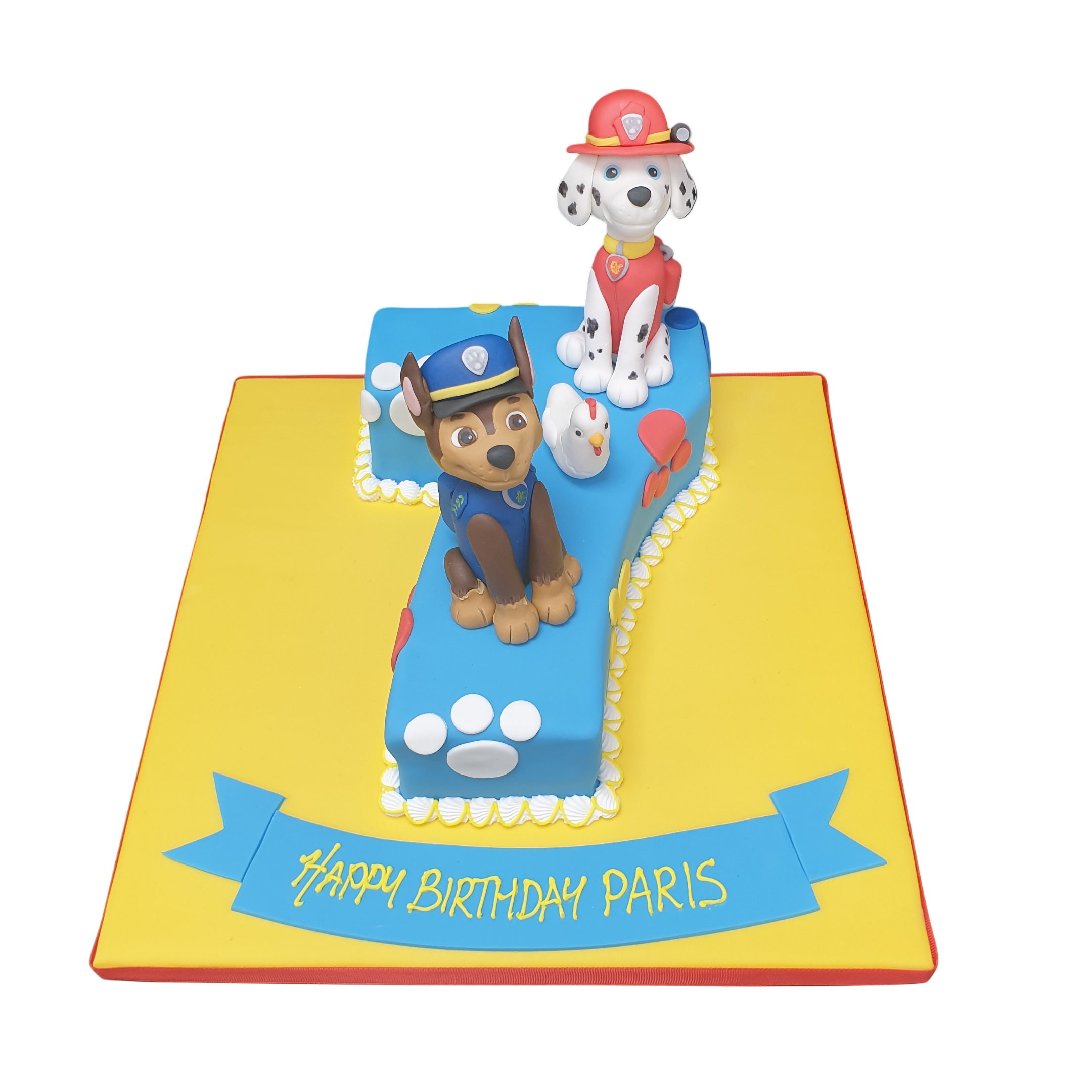 Bespoke Paw Patrol celebration cake with colorful character toppers in Solihull, West Midlands.