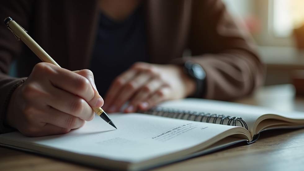 Close-up view of a person journaling their emotions