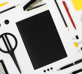 top-view-desktop-with-scissors-pencils.