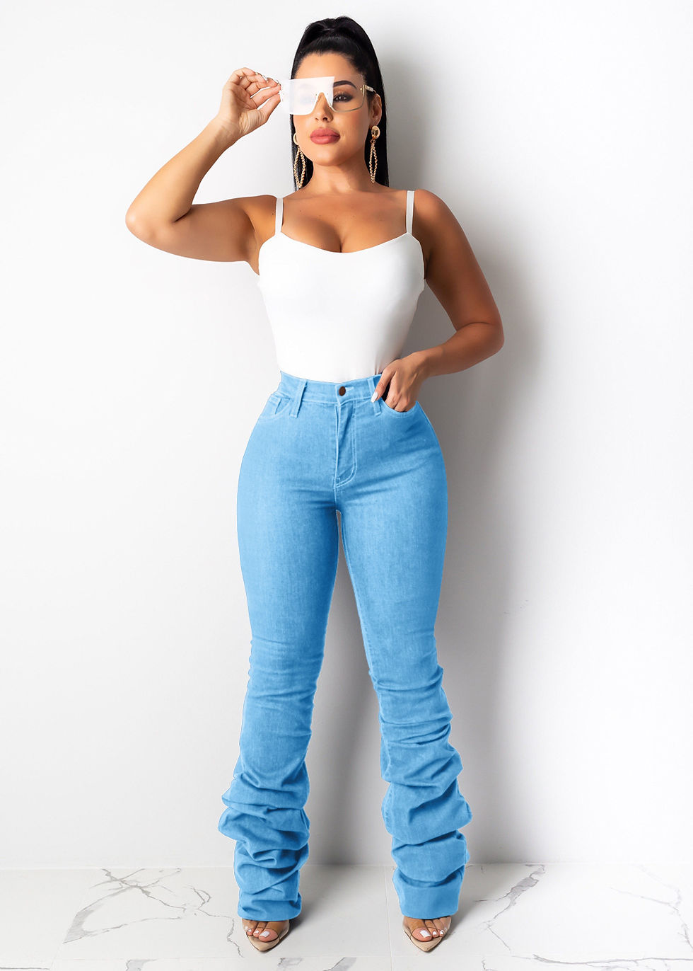 Thumbnail: Fashion Streetwear Ladies Jeans white color