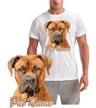 Presa Canario Dog Breed T-Shirt featuring a realistic brown dog portrait with optional personalized pet name