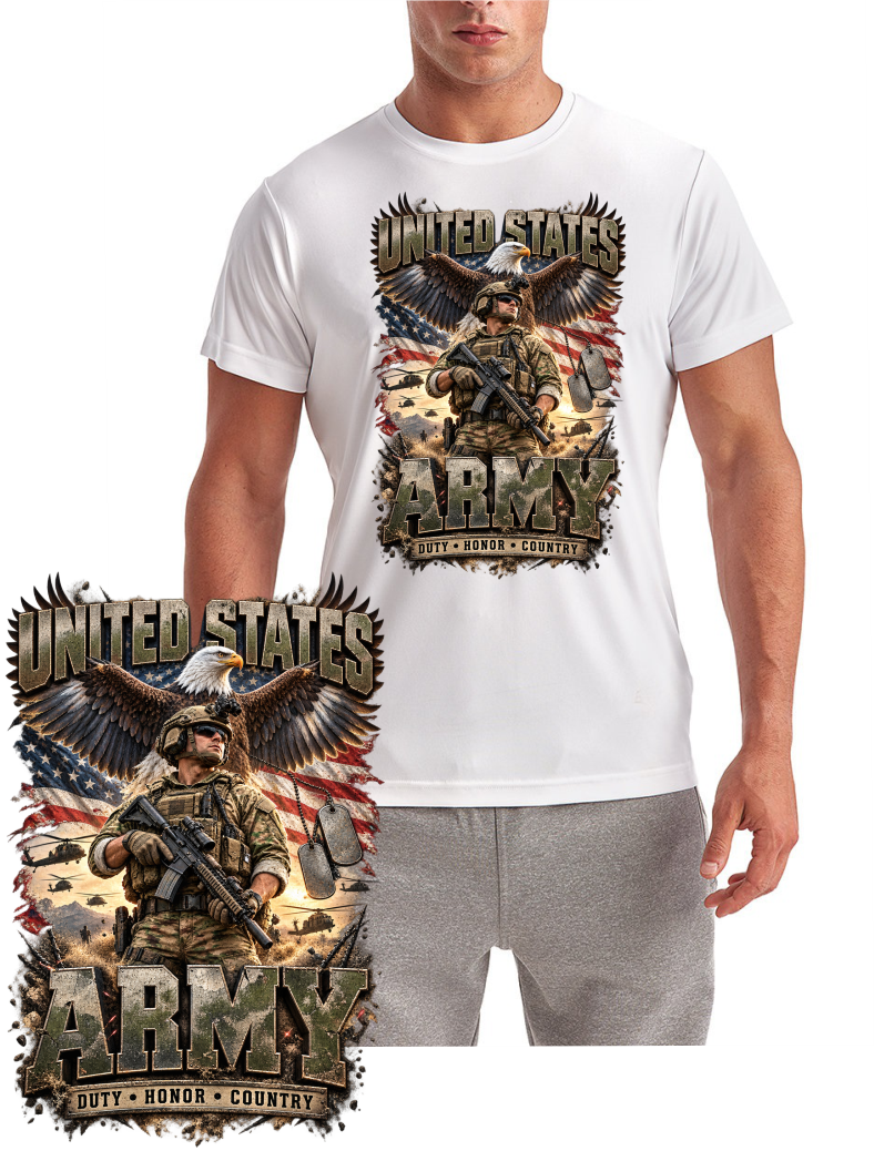 United States Army T-Shirt shown on white Gildan shirt