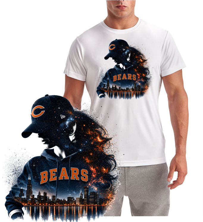 Chicago Female Football Fan T-Shirt with original orange and navy design