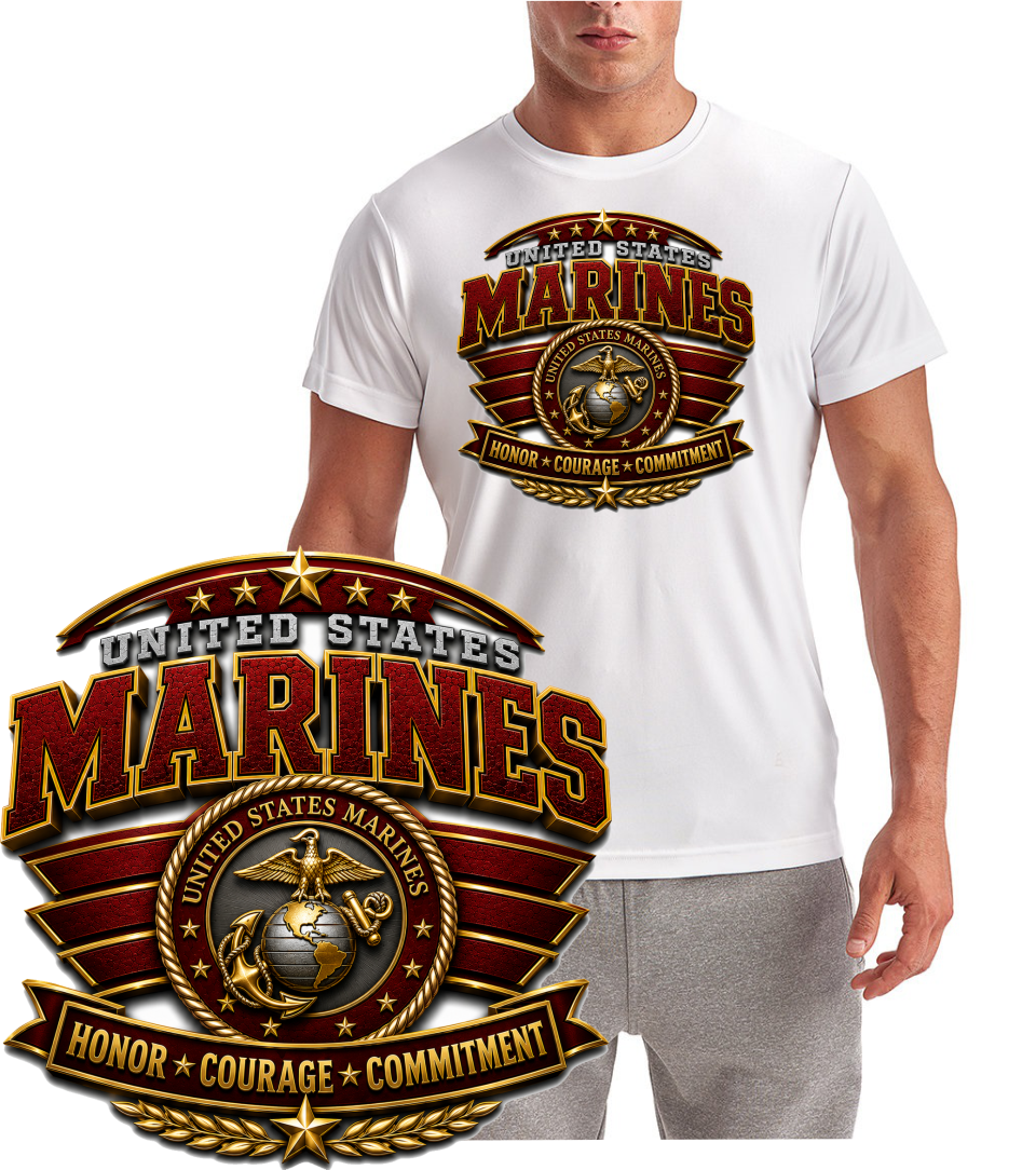 US Marines Honor Courage Design Short Sleeve T-Shirt