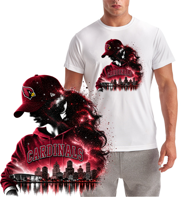 Arizona Football Graphic T-Shirt with red and black Cardinals-inspired football artwork on a white shirt