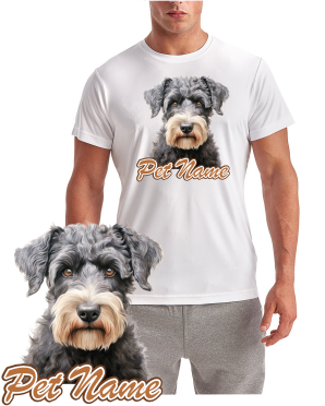 Pumi Dog Breed T-Shirt with realistic gray Pumi portrait and optional personalized pet name