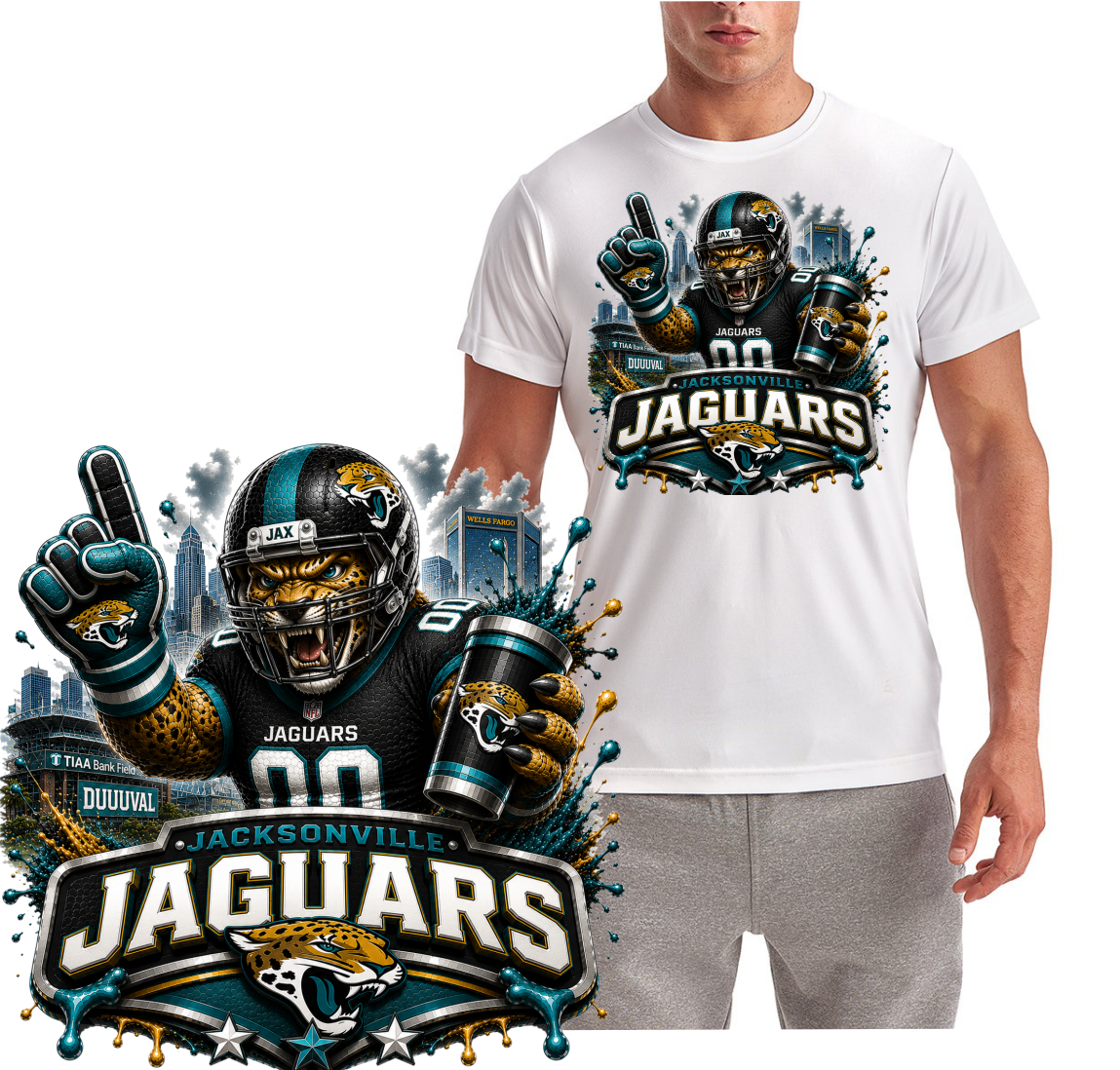 #1 Mascot Jaguar Football Jacksonville Design Logo Short Sleeve T-Shirt