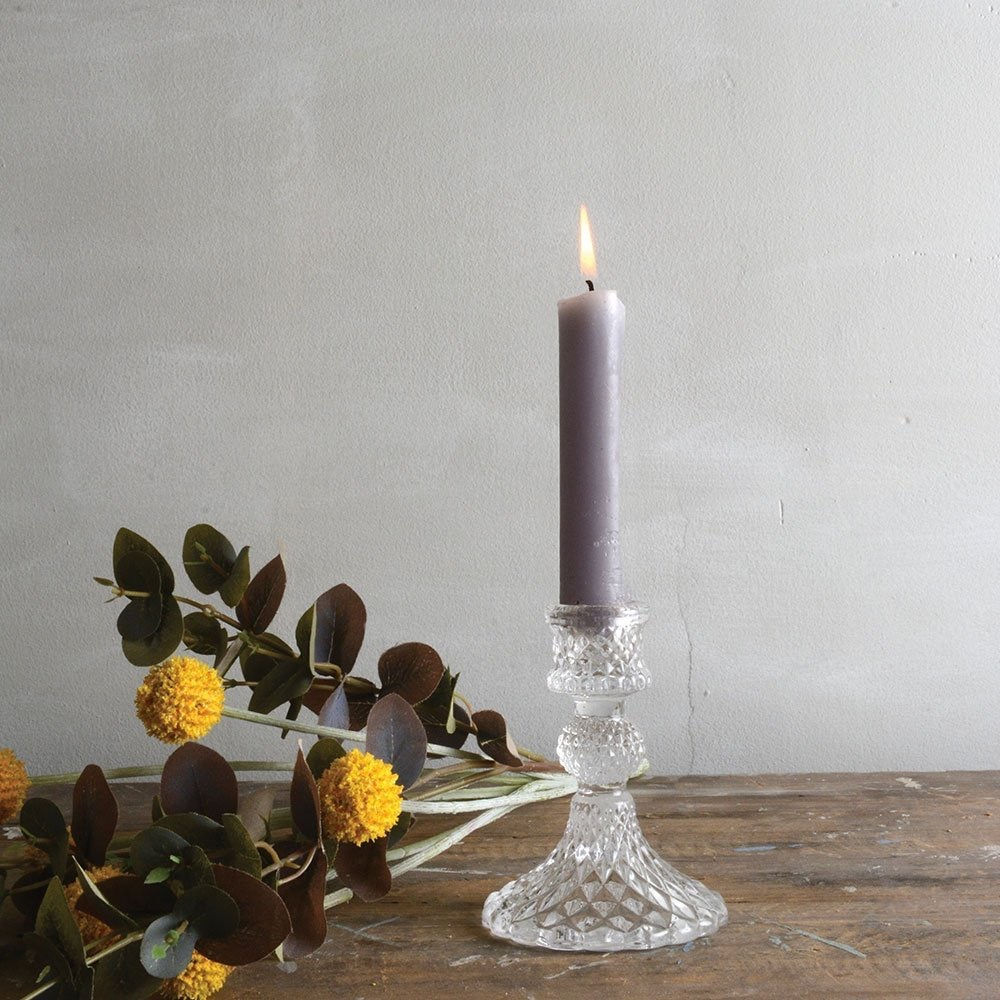 Glass Candlestick Ornate Clear