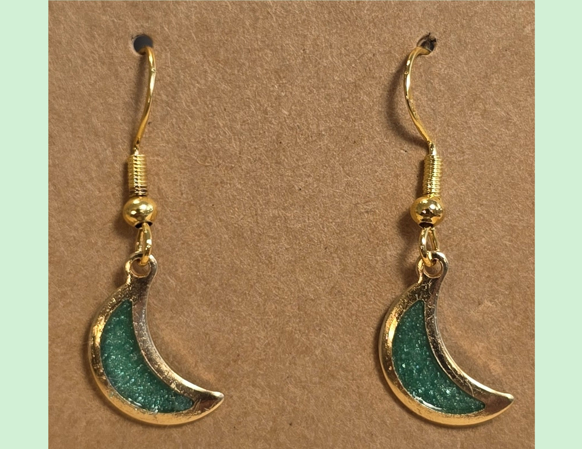 Green Sparkly Half Moon Resin Earrings