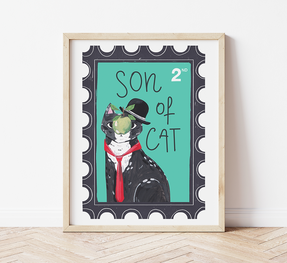 Son of Man by magritte as cat illustration painting art by Magdalena Creative