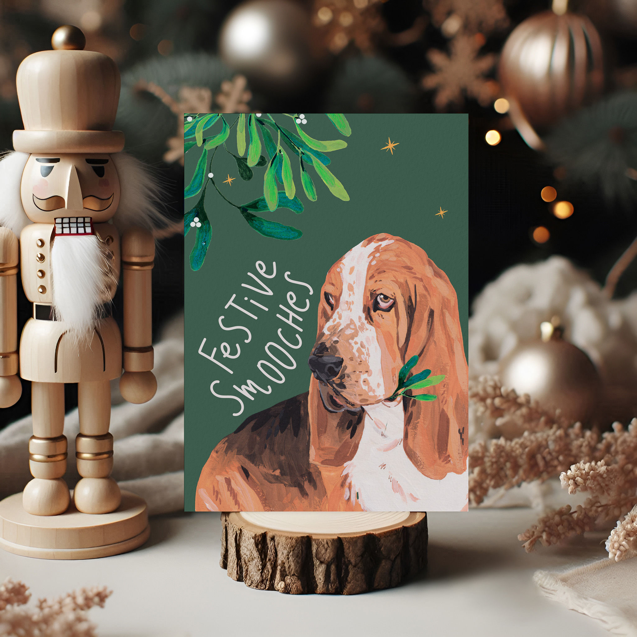 Basset Hound dog Christmas card