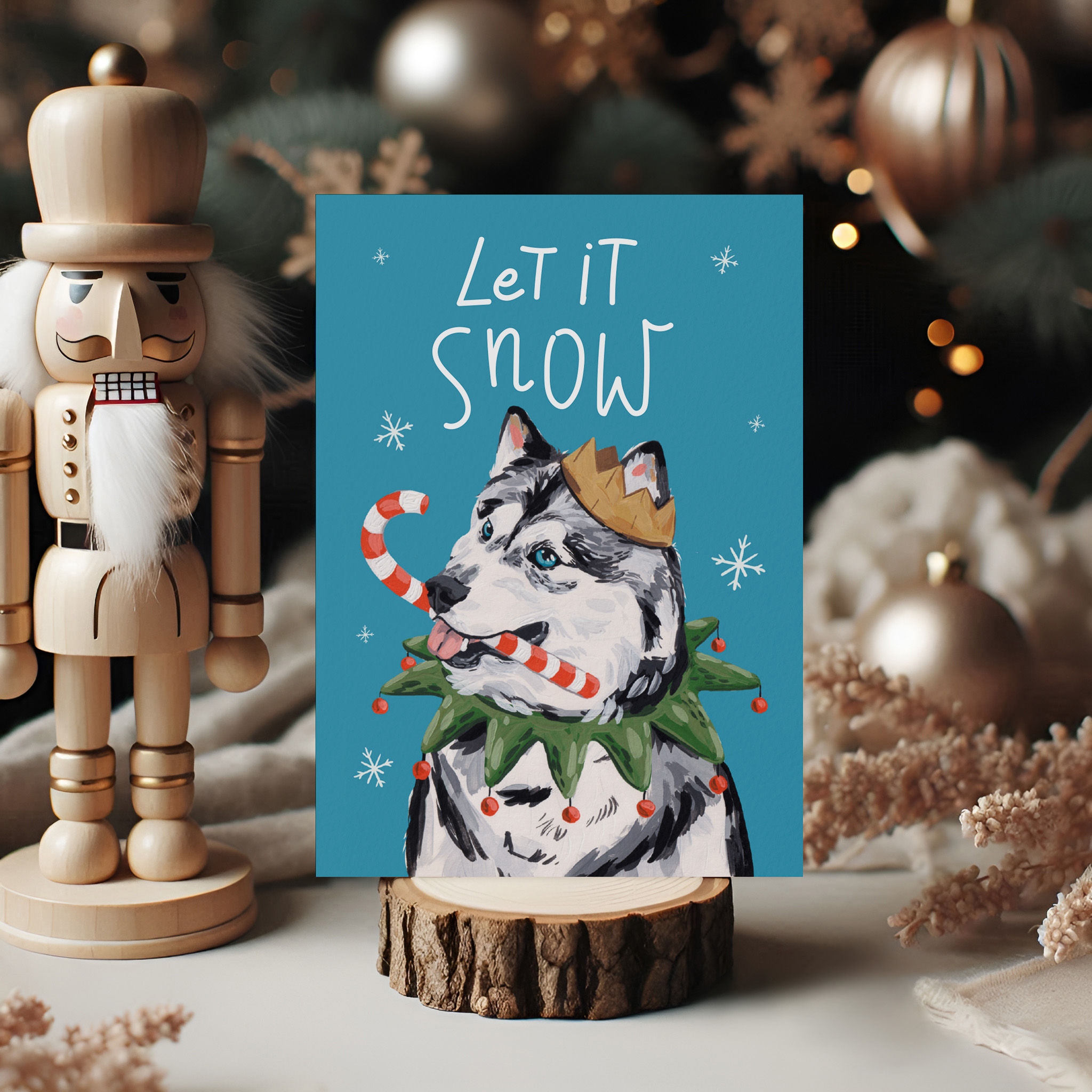 Husky dog Christmas card
