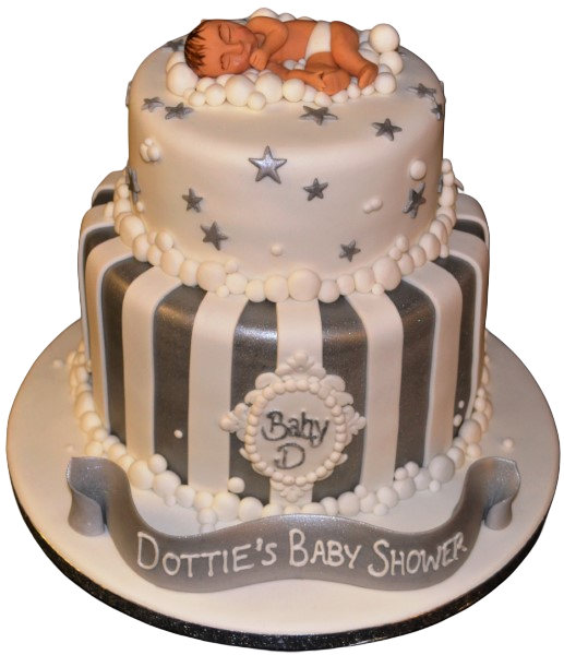 A beautiful and elegant baby shower cake with a duo design, perfect for celebrating a special occasion with loved ones.
