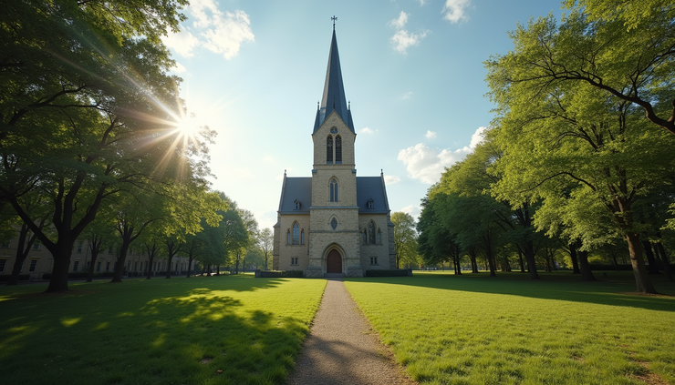 Wide angle view of the Martin Luther King Jr. National Historical Park with the church and surrounding greenery
Photo with Cathy Le Atlanta Georgia