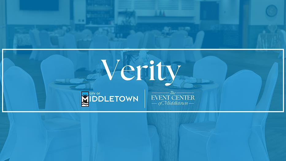 Verity Room Banner with City of Middletown and Event Center of Middletown logos.
