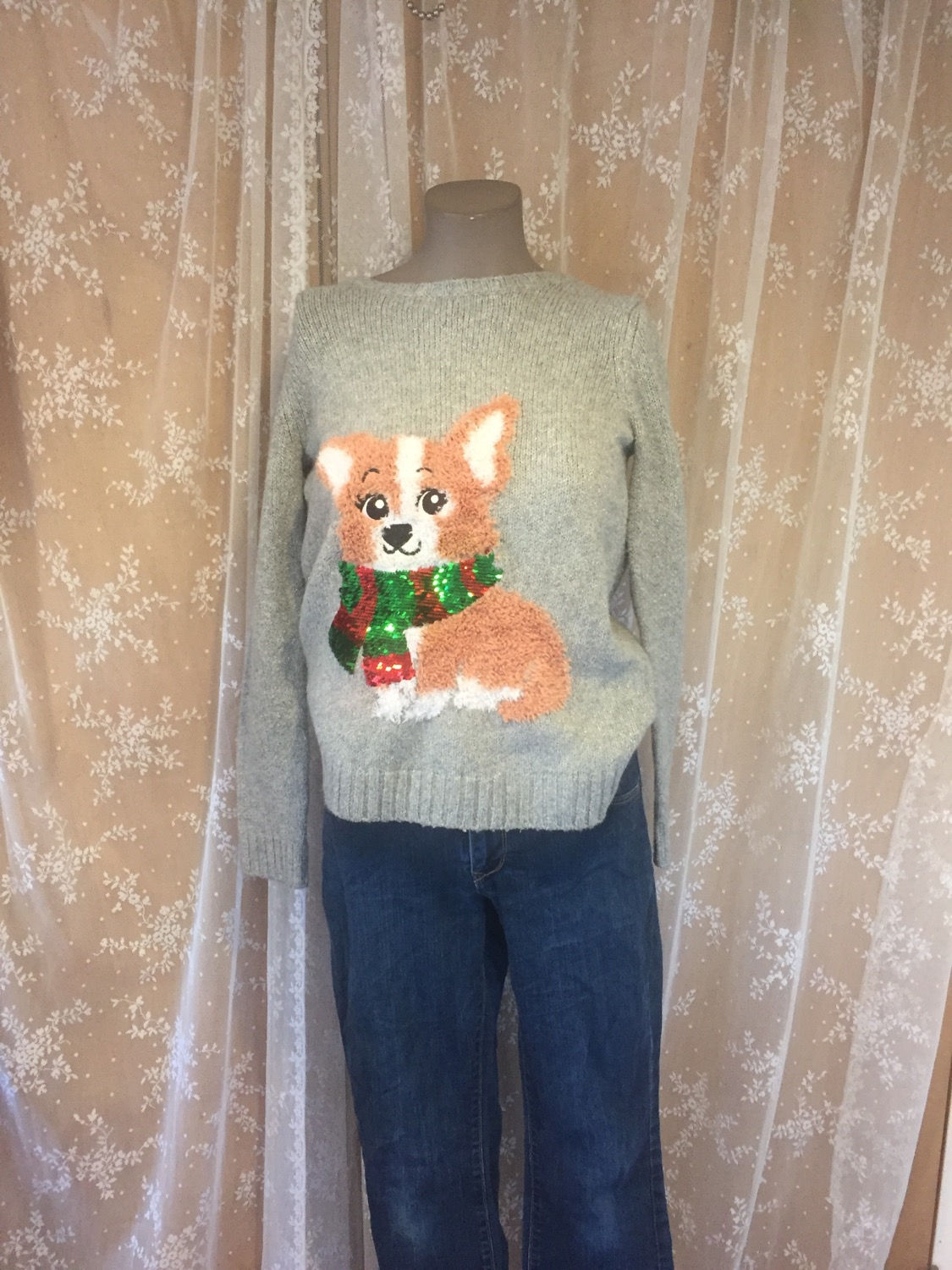 Youth/14/16 Justice gray dog holiday sweater