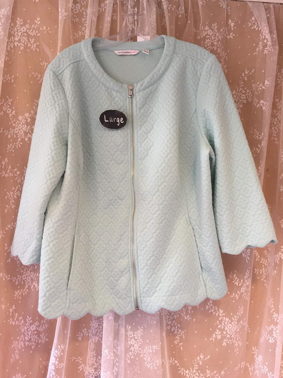 LARGE soft baby blue zipper up quarter sleeve jacket