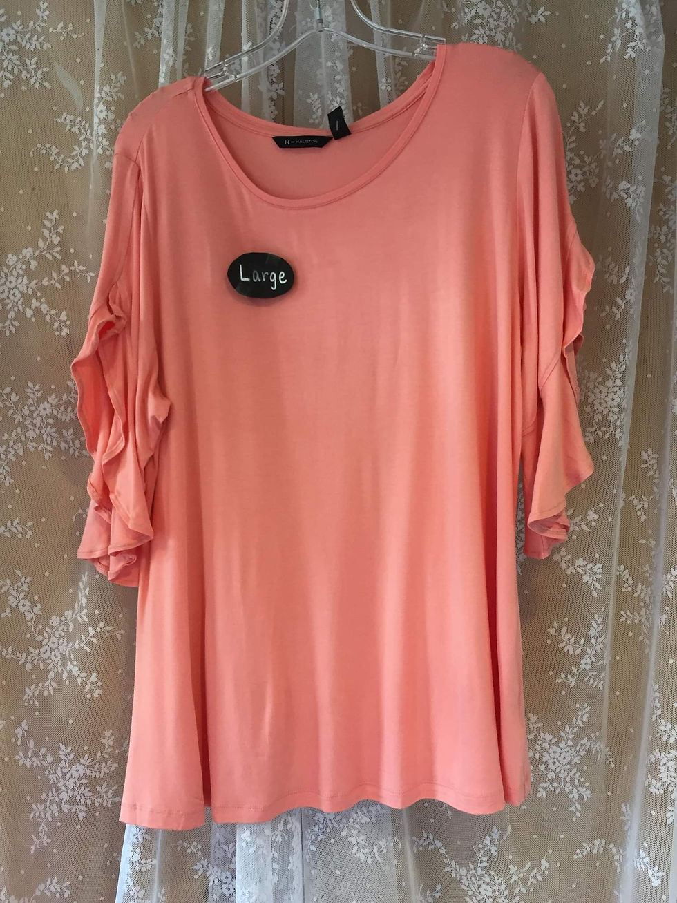 LARGE pink soft flowy ruffled short sleeve shirt