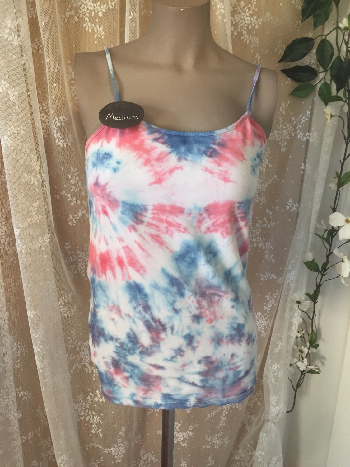 Medium red/white/blue sunburst tie dye tank